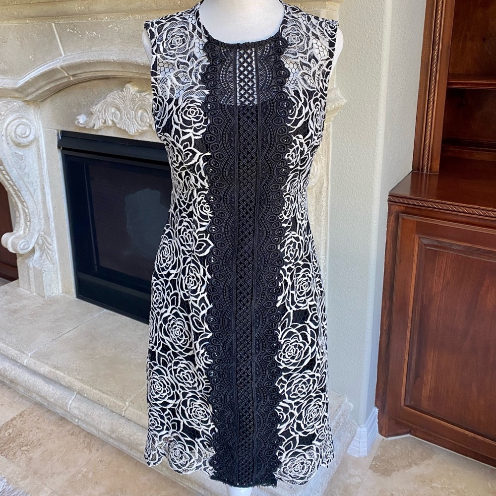 NWT Nanette Lepore Day After Lace Shift Dress Black and White